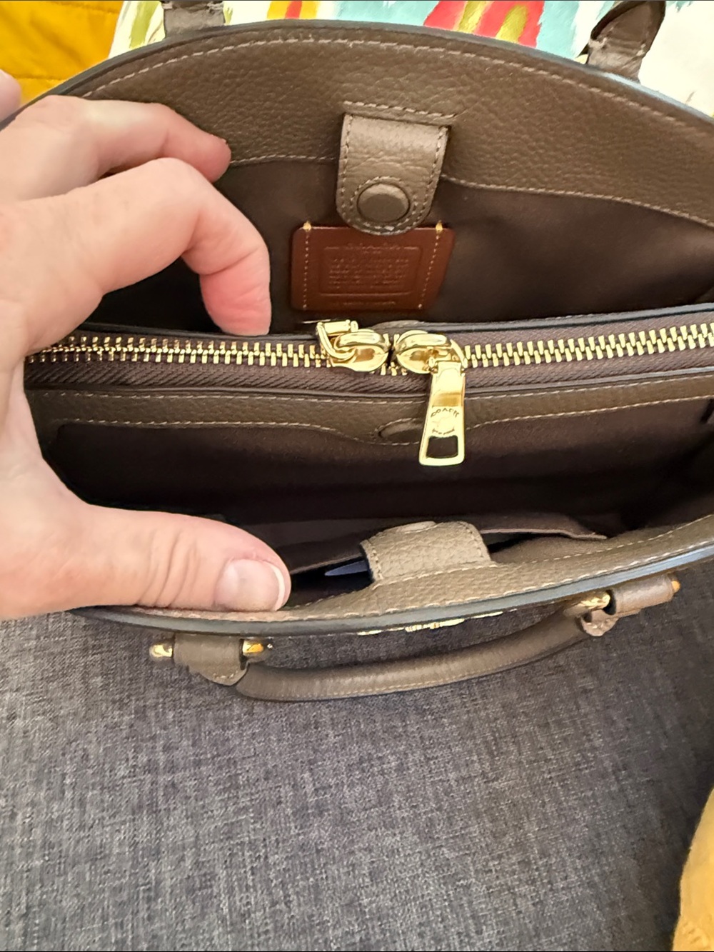 COACH Taupe dark stone Pebbled Leather Dome Satchel with Gold Hardware NWT - Picture 4 of 12